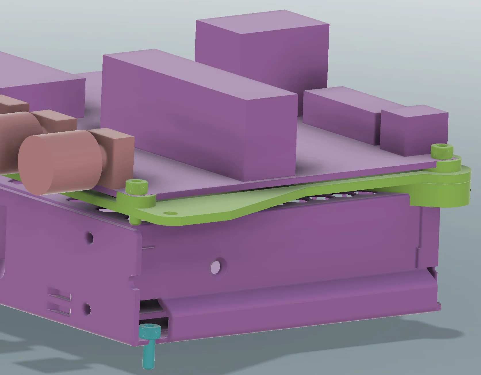 To make printing easier, the midplate is actually two components joined together by the two screws furthest from the knobs.
