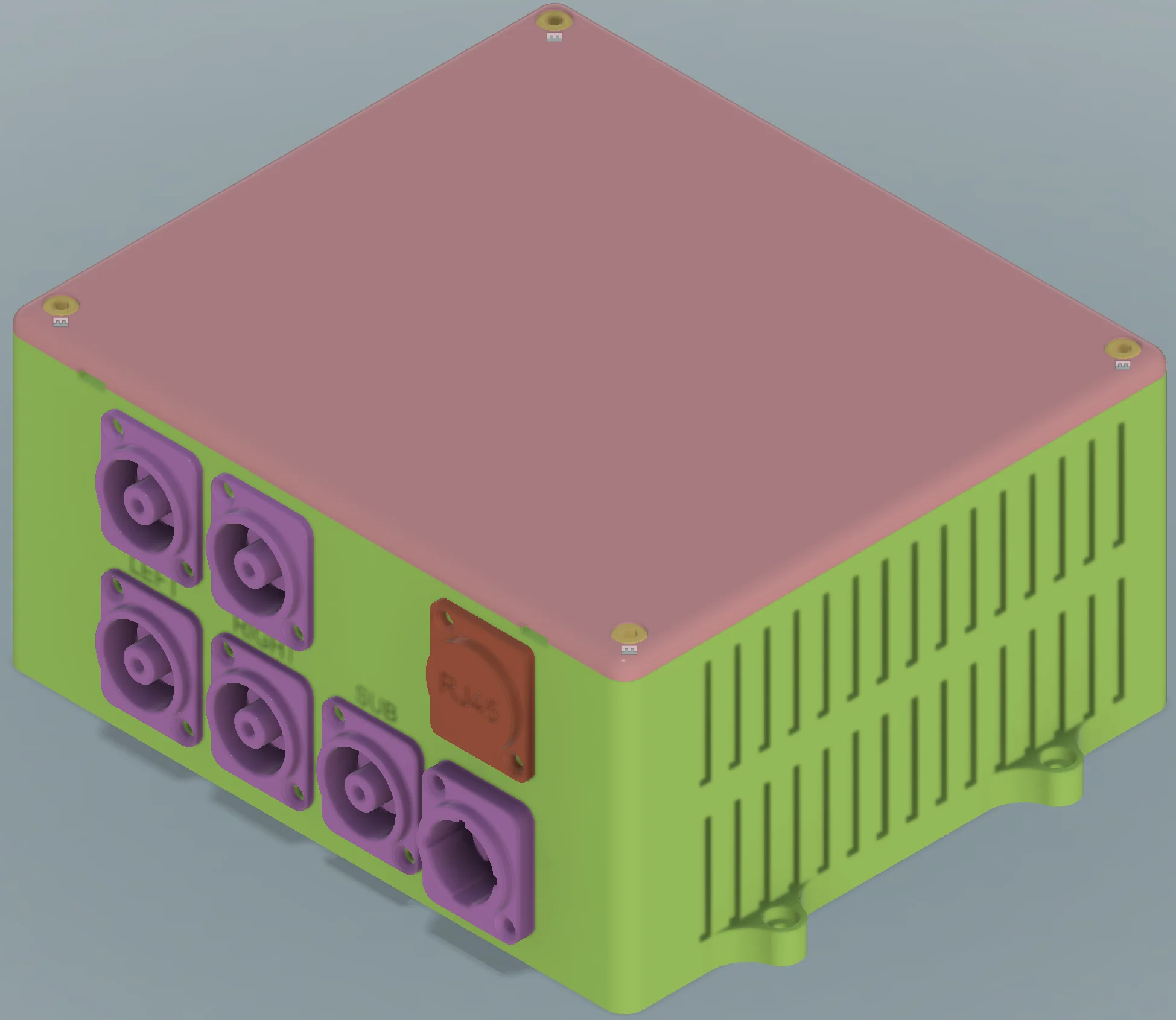 The amp enclosure as seen from the rear corner.