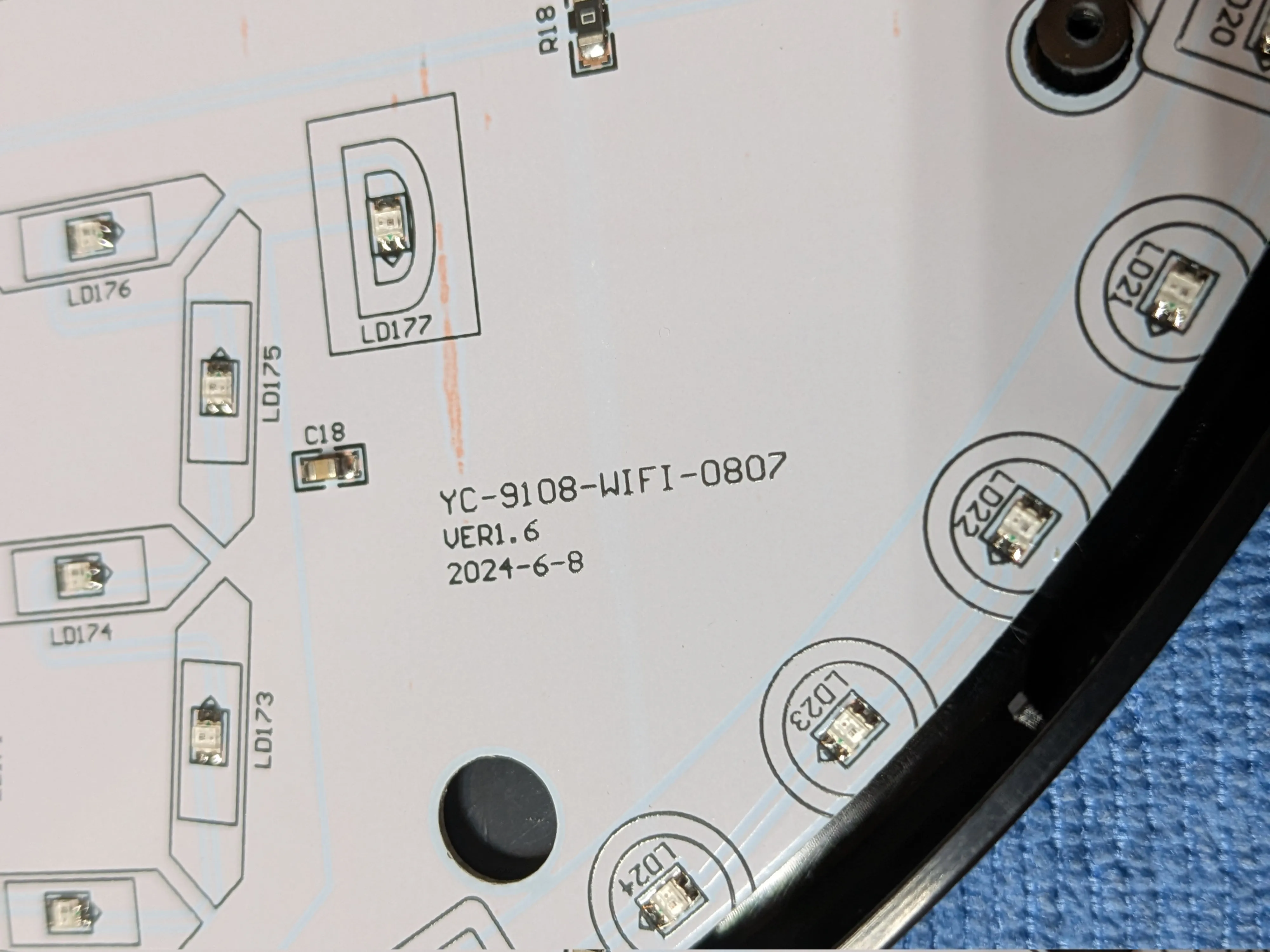 PCB marking: YC-9108-WIFI-0807, Ver 1.6, 2024-6-8