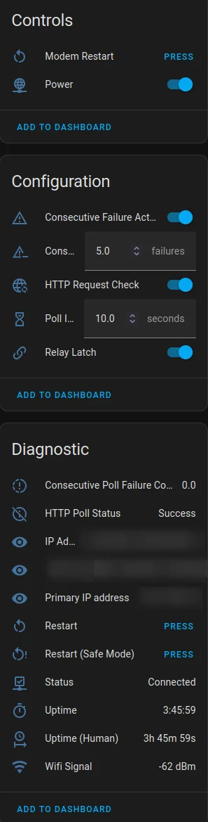 How the S31 powering modem appears in Home Assistant