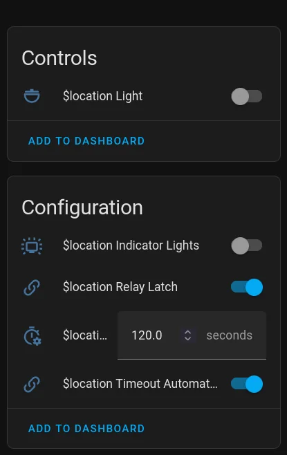 This is how my entity shows up in HA. I can toggle the timeout period and disable the functionality altogether.