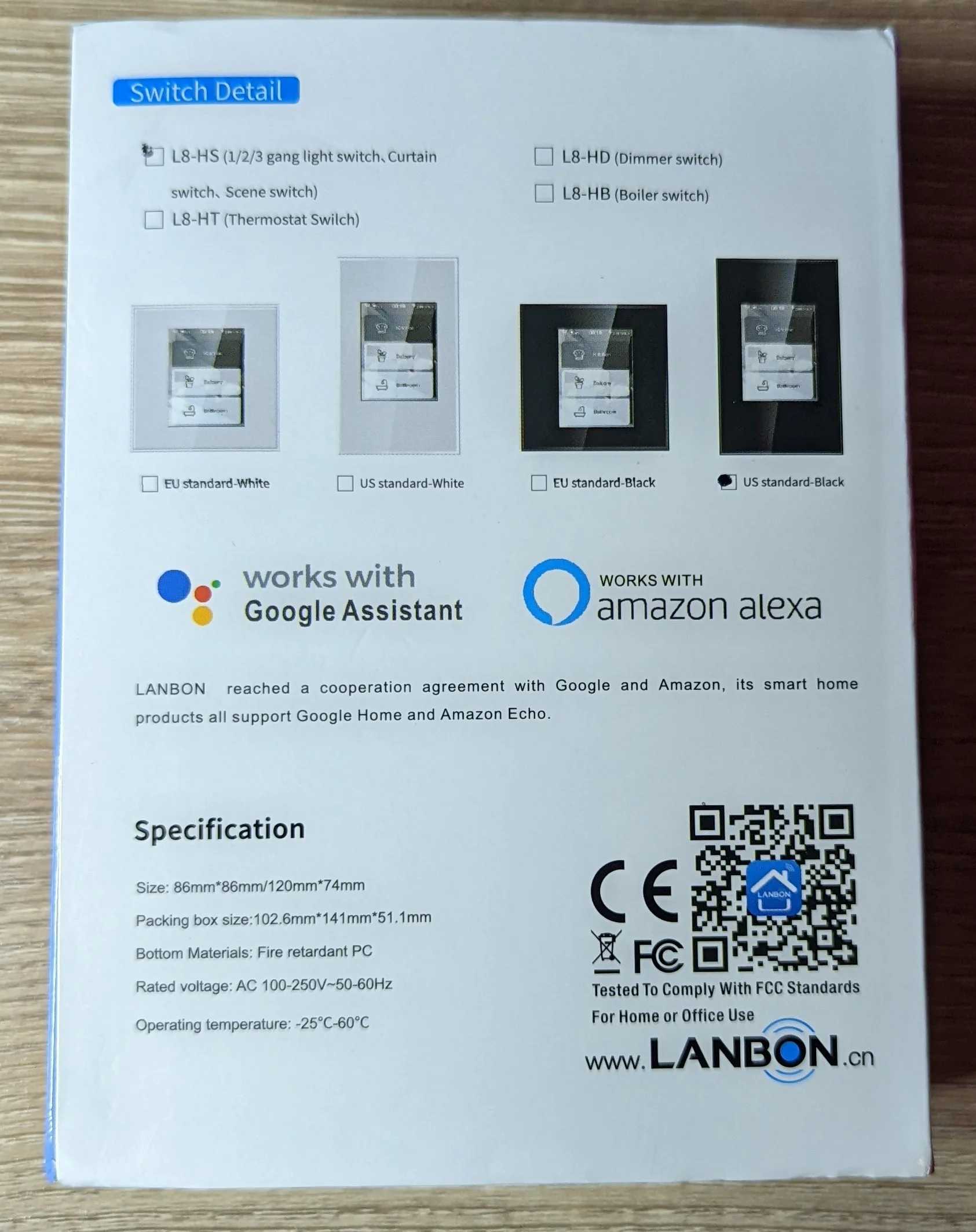 Photo showing the product package from the rear.