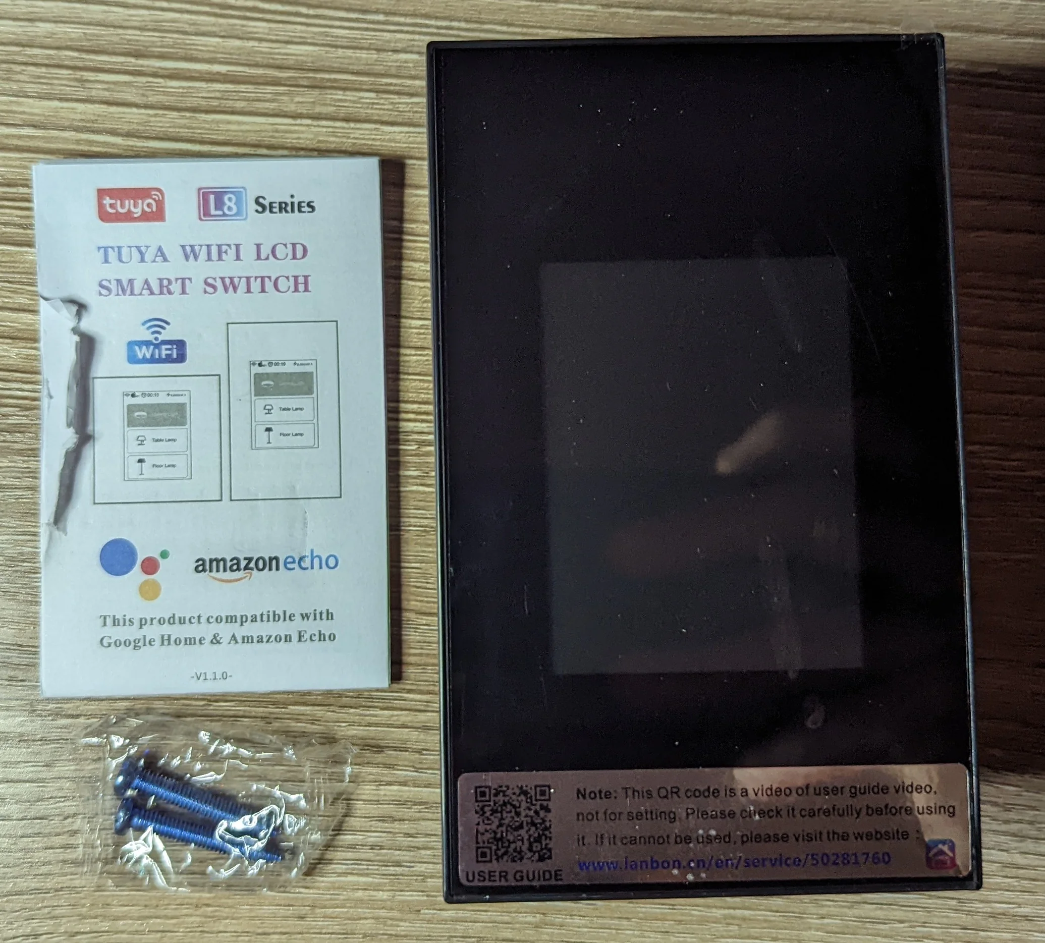 Picture showing the main switch and provided installation screws.