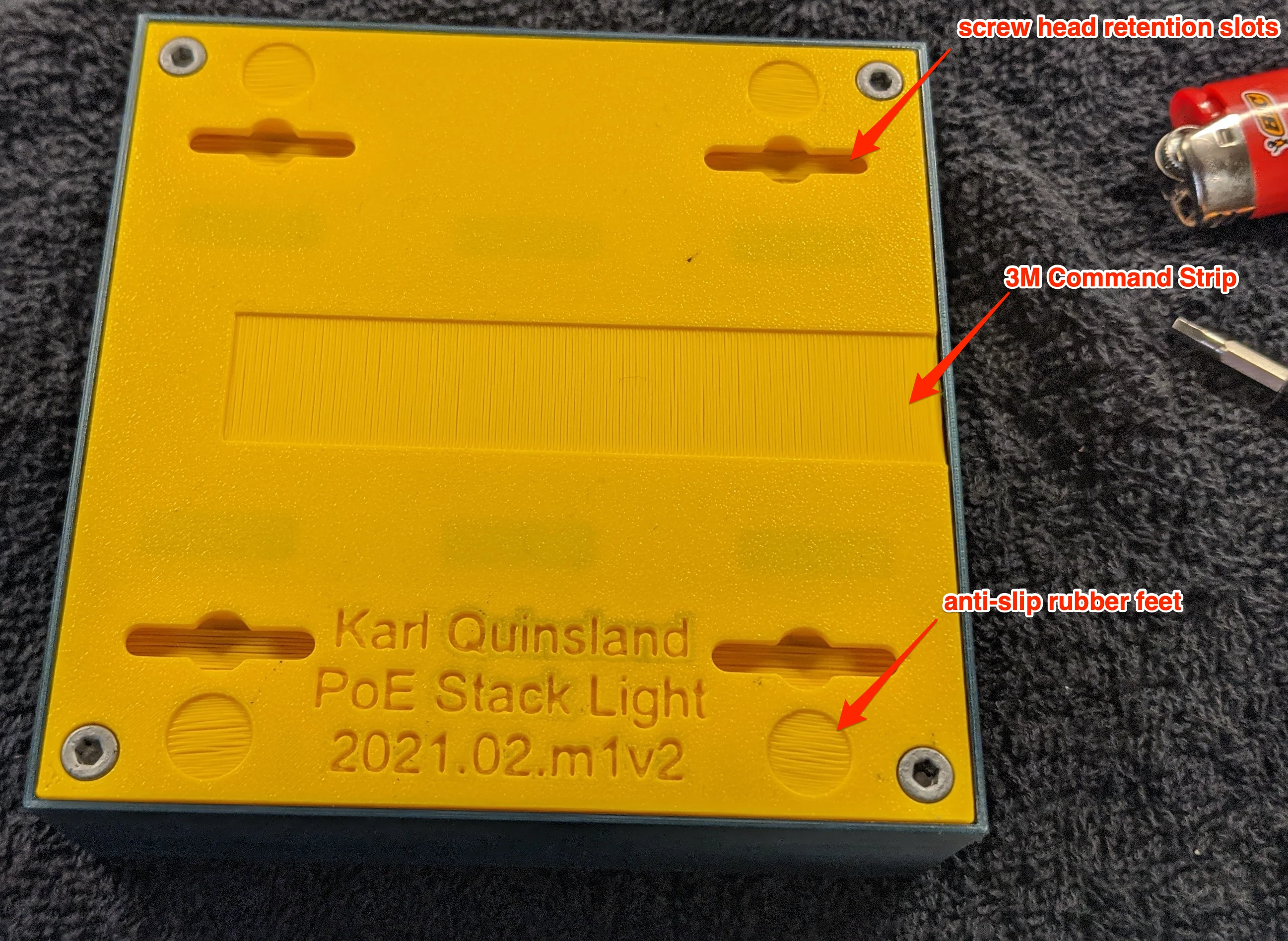 Picture annotated to call out specific design features in the base for a variety of mounting options.