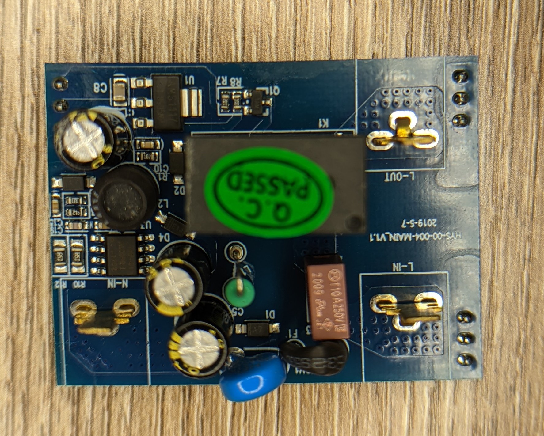 Picture of the mains PCB and relay.