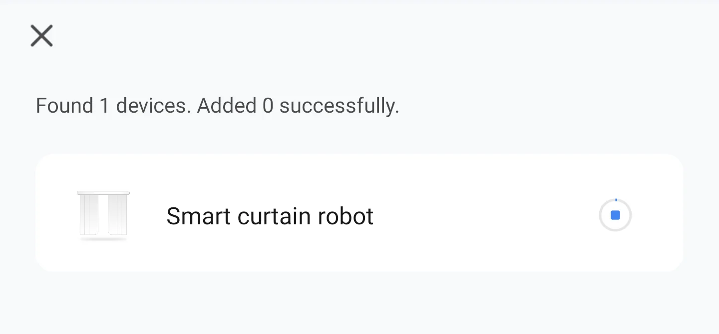 Screenshot showing the curtin robot being provisioned within the TuYa app