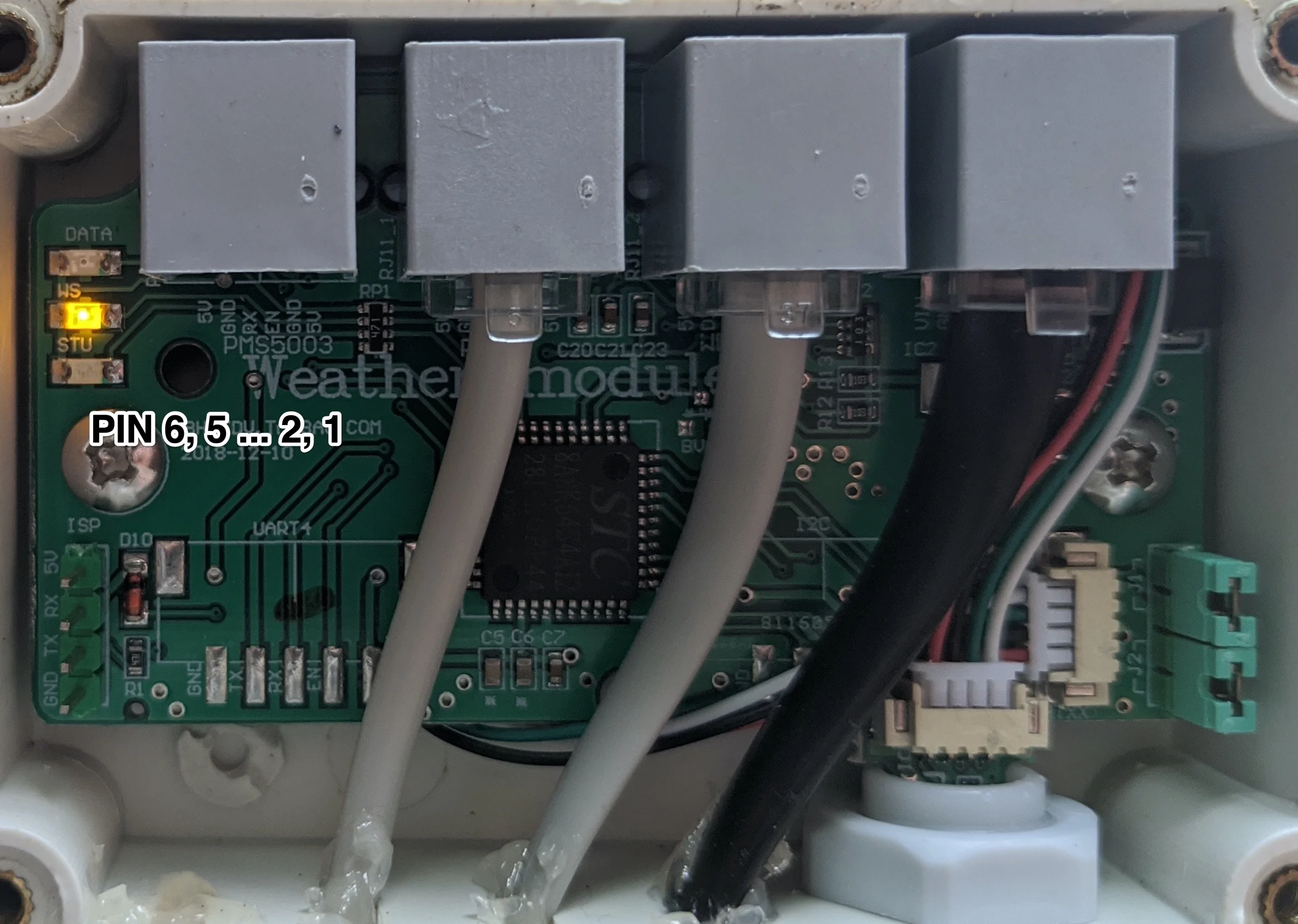 Screenshot showing the RJ11 jack on WS3 board w/ pin numbers