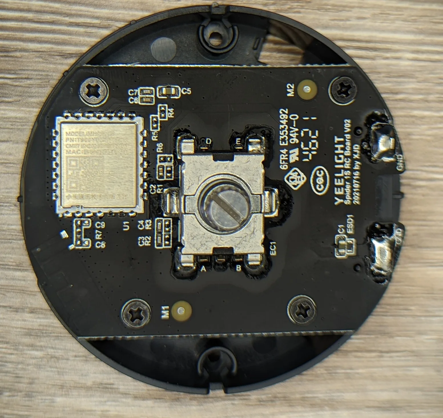 Closeup photo of the remote puck PCB.