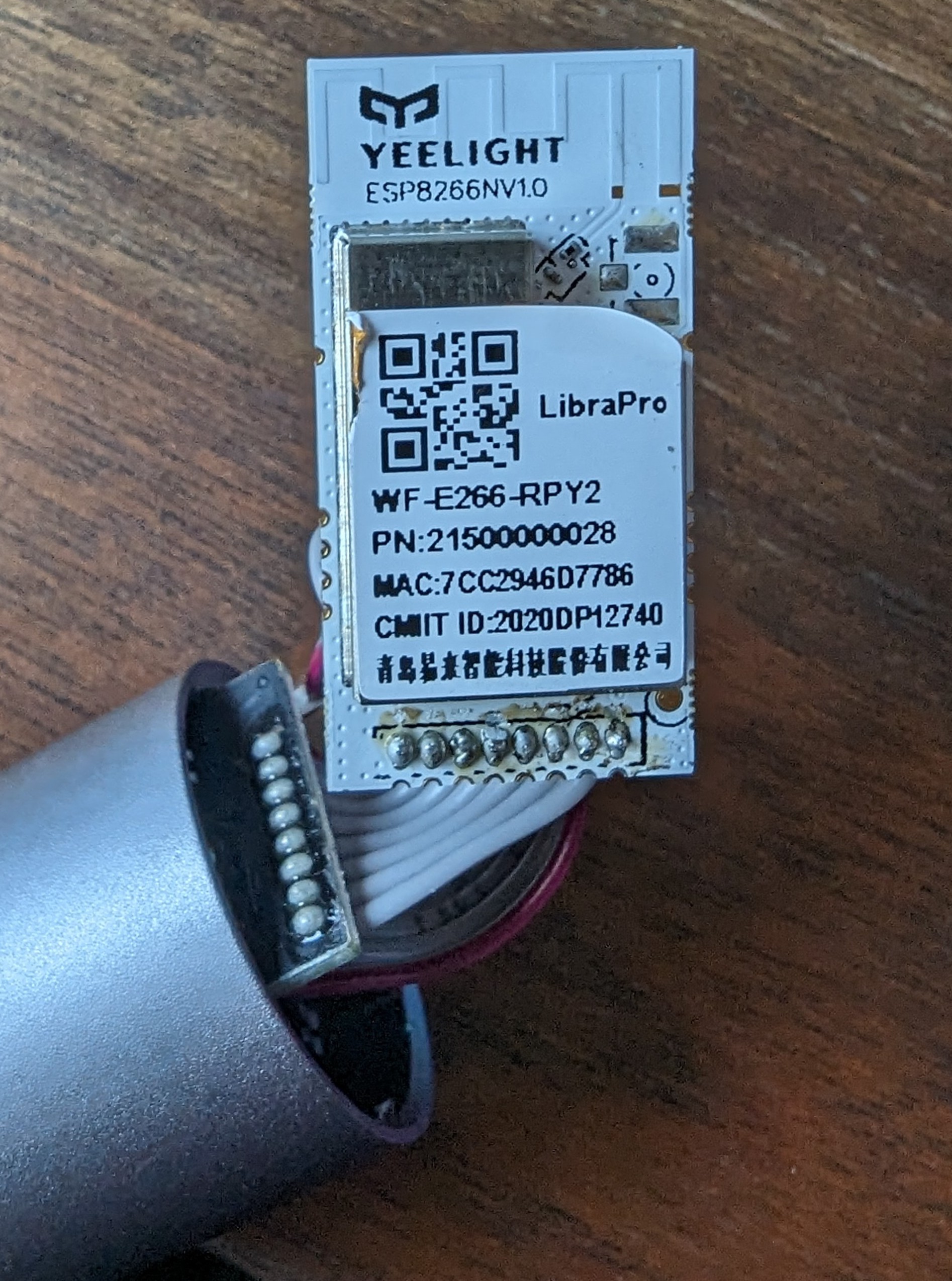 Picture showing closeup of the ESP8266 module that shipped with the lamp
