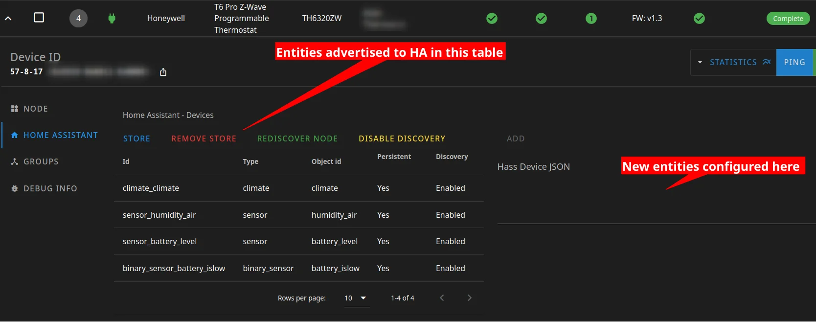 The 'HOME ASSISTANT' tab of my thermostats' page.